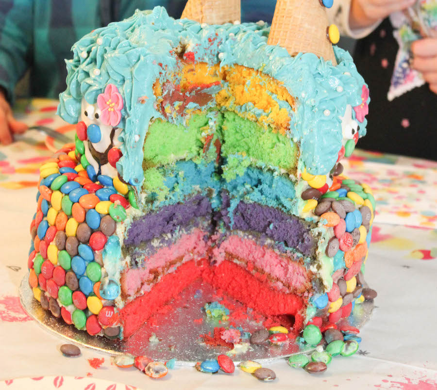 regenboog M&m taart, clowntpjestaart, verjaardagstaart kind, jongen, meisje, vrolijke verjaardagstaart