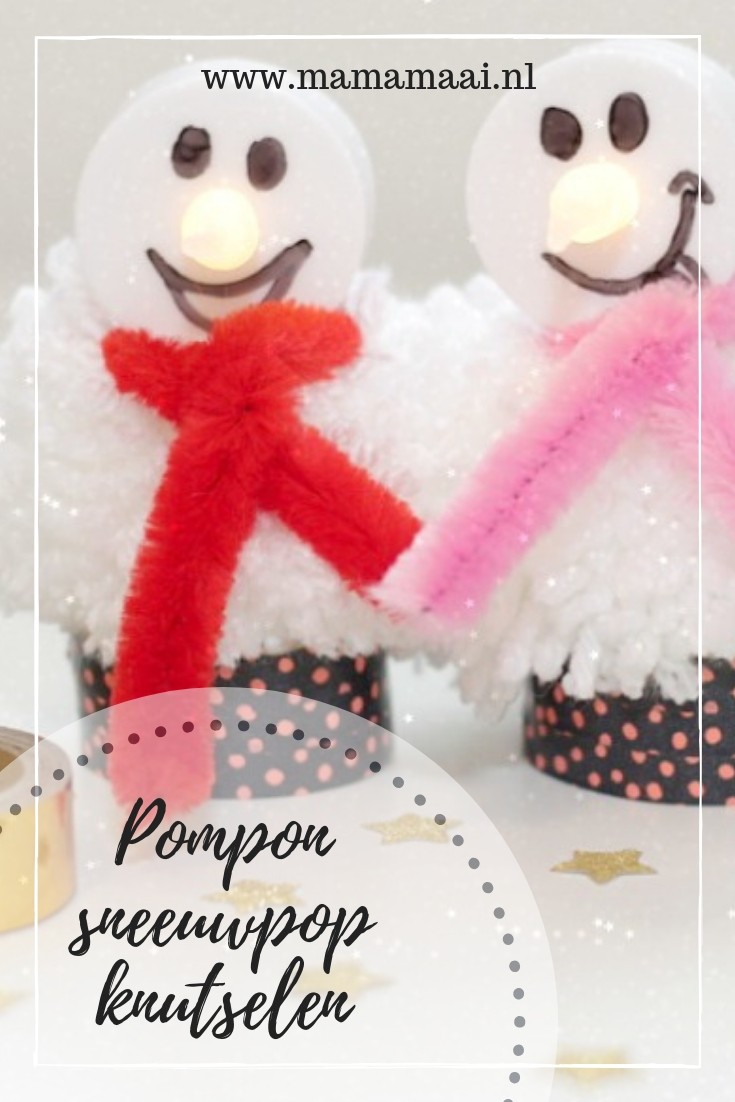 Pompon sneeuwpop knutselen, kerst knutselen met kinderen, makkelijk kerst projectje voor kinderen
